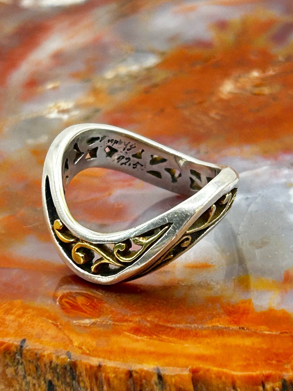 Contemporary Sterling Silver Ring Band with Bronze Accenting - Size 10